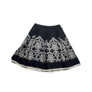 Vtg Y2K Ann Taylor Loft Petites Black White Beaded A-Line Skirt 2P Knee Length